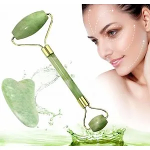 Rullo di Giada per il Massaggio del Viso e Strumento Gua Sha per il Lifting