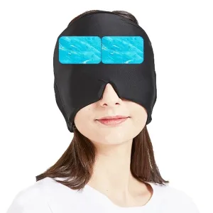 cappello per emicrania, cappello per mal di testa, copricapo per emicrania, cappello contro l'emicrania, cappello di ghiaccio, cappello di gel