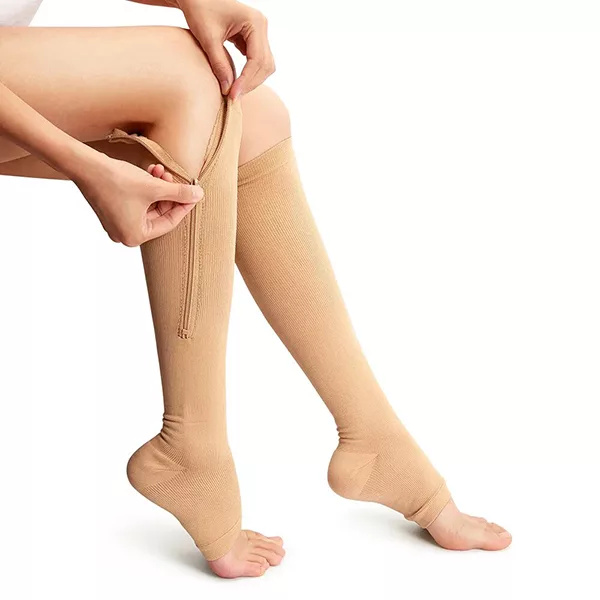 calze a compressione, calze a compressione con punta aperta, calze a compressione con cerniera, calze da volo
