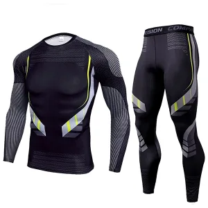 set a compressione, abbigliamento sportivo da palestra, abbigliamento sportivo da uomo, rashguard, pantaloni a compressione, maniche lunghe da uomo