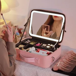 Organizzatore di cosmetici con specchio a LED per donne