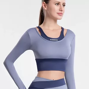 Maglietta Sportiva Donna Finta Due Pezzi Crop Top