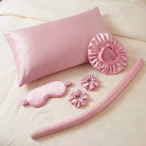 Set da 6 pezzi con elastico per capelli, cuffia da doccia, bacchetta arricciacapelli, federa setosa, maschera per gli occhi e accessori per il sonno