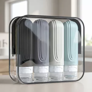 Set da viaggio con 4 flaconi ricaricabili in silicone