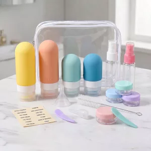 Set dispenser da viaggio in silicone con borsa, 16 pezzi