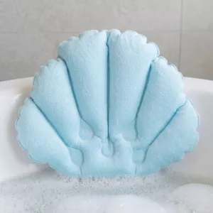 Cuscino da bagno gonfiabile a forma di conchiglia perlata con ventose
