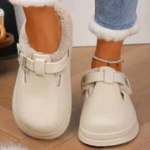 Pantofole da casa impermeabili in peluche con plateau, calde, a punta chiusa e morbide