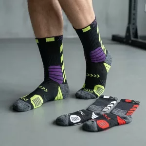 3 paia di calze compressive traspiranti in cotone a metà polpaccio per lo sport